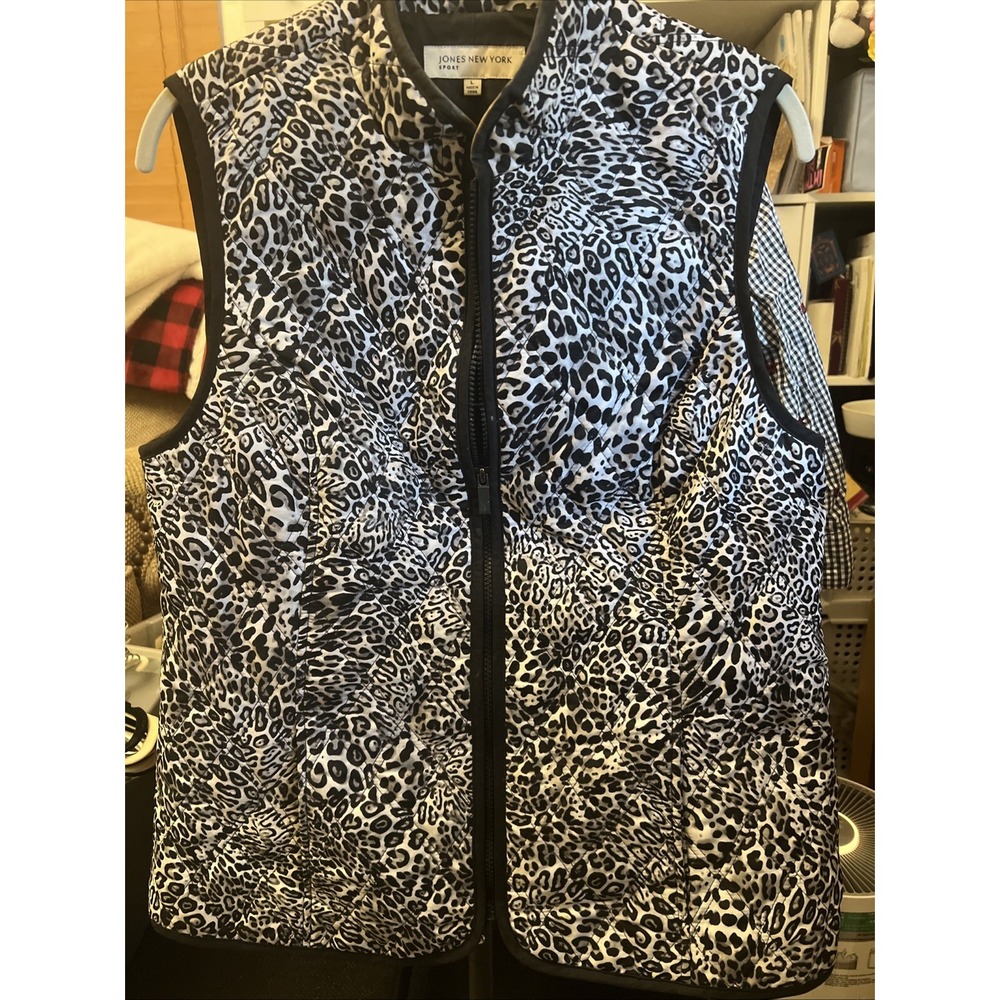 Jones New York Sport Womens Puffer Quilted Vest Size L Leopard/Black